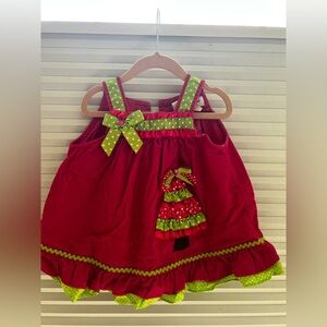 Rare Editions Christmas Pink Dress with Ruffle Details and onesie